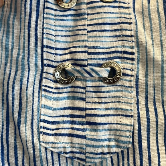 EUC Tommy Bahama striped sleeveless lace front linen blouse - Picture 5 of 9